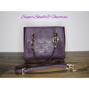 RARE Michael Kors Sofia Perforated Satchel – Damson Plum & Gold – Tortoise Chain